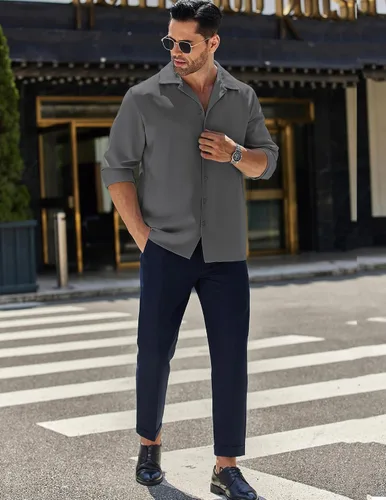 Vista 7 de COOFANDY Camisa de seda de lujo para hombre, camisa de vestir de satén de manga larga con botones brillantes, para baile de graduación, boda, fiesta