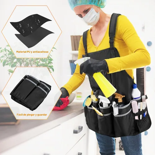 Vista 5 de HODRANT Delantal de limpieza con correas de hombro dobles con múltiples