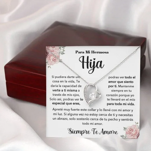 Vista 4 de A Mi Hermosa Hija - Collar De Amor Eterno - Ideas Regalo De Cumpleaños Para Mujer, Cajas Tarjetas En Español Collares