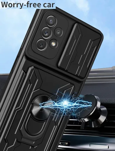 Vista 2 de CCSmall Funda para Samsung Galaxy A32 4G (no 5G) con soporte para tarjetas, funda de protección resistente con anillo magnético, función atril