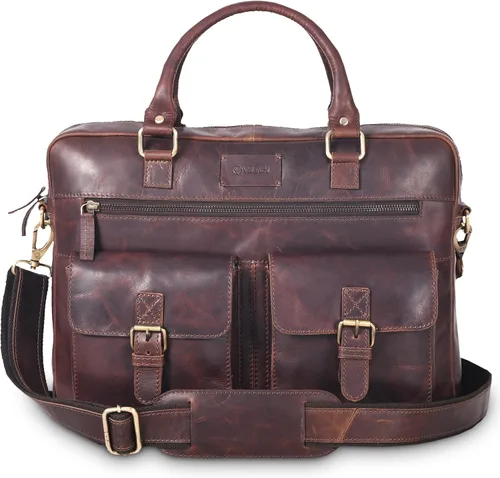 Vista 10 de VALENCHI Bolsa tipo mensajero de cuero de grano completo para laptop de 15.3 pulgadas para hombres y mujeres, compartimento acolchado para laptop