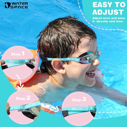Vista 5 de Water Space Gafas de natación para niños, paquete de 2 gafas de natación para niños y niñas de 3 a 15 años, visión clara, protección UV antivaho sin