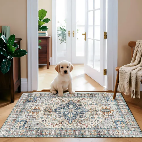 Vista 10 de Alfombra de pasillo de 2 x 3 pulgadas, lavable, estilo vintage, suave, antideslizante, para entrada, baño, resistente a las manchas