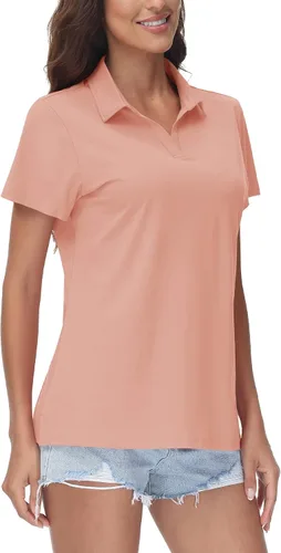 Vista 8 de TACVASEN Polo de manga corta con cuello en V para mujer, con protección solar UPF 50+, secado rápido, para golf