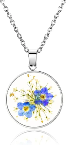Vista 57 de Collar de flores silvestres prensadas con encaje de Forget-Me-Not y Queen Anne Collar de flores prensadas de oro Collares hechos a mano