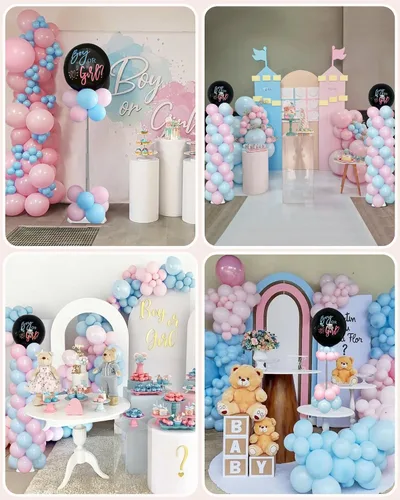 Vista 6 de YALLOVE Soporte de columna para globos, juego de 2 soportes para globos para decoración de fiesta de revelación de género (incluye globos)