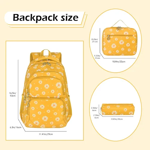 Vista 37 de goldwheat Mochilas impresas margaritas con paquete de almuerzo, estuche de lápices 3pcs, bolsa ligera resistente al agua para la escuela secundaria