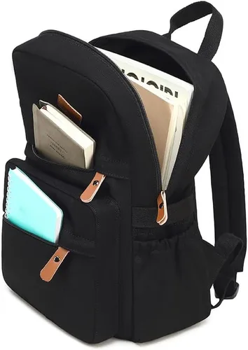 Vista 2 de Swacort Mochila para la escuela, mochila de viaje de lona ligera para mujer, mochila de viaje, regalo para niñas y niños, Negro(015), Mochilas