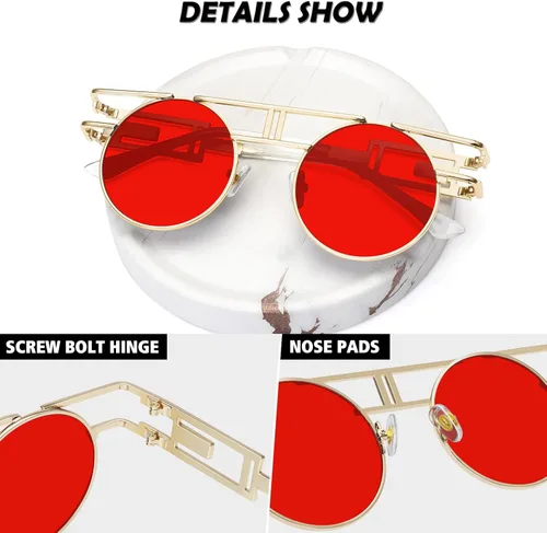 Vista 6 de MEETSUN Gafas de sol redondas estilo gótico steampunk para mujeres y hombres, marco de metal