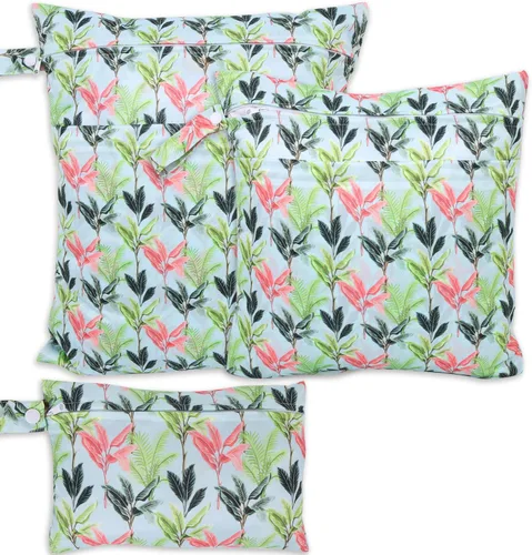 Vista 12 de 3 bolsas para pañales de tela para bebé, impermeables, reutilizables, con 2 bolsillos con cremallera y asa, bolsas de lavandería lavables