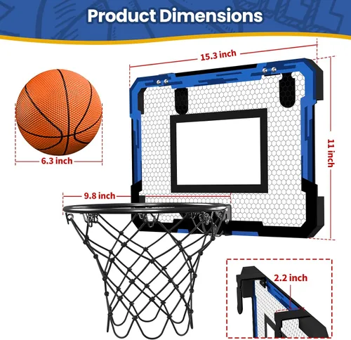 Vista 8 de QDRAGON Mini Basketball Hoop, Over The Door Indoor, with 3 Balls/Inflator/Breakaway Rim, Basketball Toy Gifts for Kids and Adults, Suit for