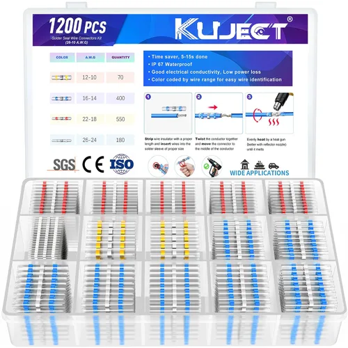 Vista 12 de Kuject Kit de Conectores de Cable de Sellado de Soldadura Termorretráctil 120 PCS, Conector de Tope Impermeable Terminales Eléctricos