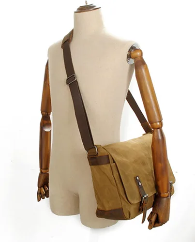 Vista 7 de HuaChen Mens Messenger Bag, Vintage Genuine Leather Waxed Canvas Shoulder Bag for 14" Laptop,Rugged Briefcase Satchel