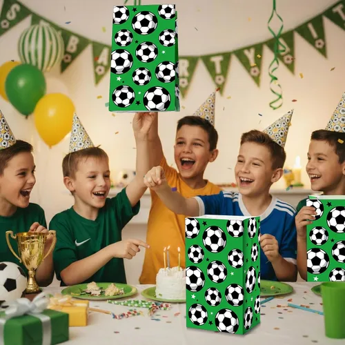 Vista 7 de Blulu Paquete de 30 bolsas de papel para fiesta de fútbol, bolsas de dulces para golosinas, regalo para fiestas temáticas de fútbol (verde)