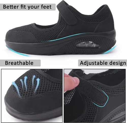 Vista 2 de Zapatos de enfermería de trabajo para mujer, antideslizantes, ajustables y transpirables, para caminar, fitness, informal, enfermería, ortopédicos
