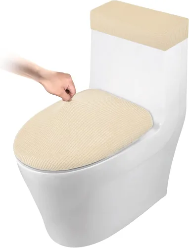 Vista 15 de Funda elástica para tapa de inodoro y funda para tanque de inodoro, juego de cubiertas elásticas para baño, tela de poliéster y elastano jacquard