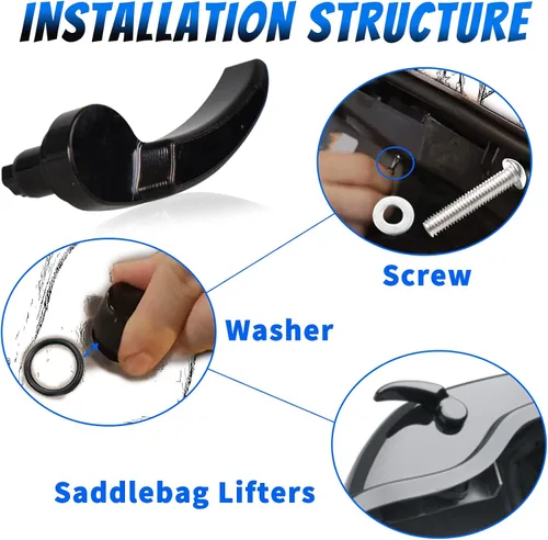 Vista 5 de Kit de Pestillo Negro de Alforja de Motocicleta Elevador de Alforja Compatible con Harley Davidson Touring Street Glide, Electra Glide, Road King