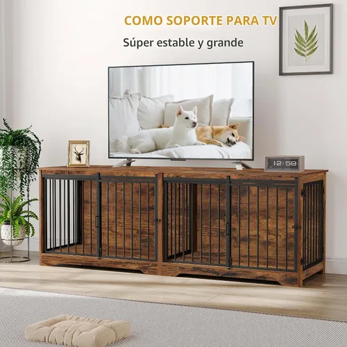Vista 7 de Hzuaneri Mueble Jaula para Perros de 78" para 2 Perros, Jaula Doble para Perros con Divisor, Perrera de Madera Resistente para Perros, Jaula