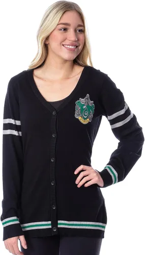 Vista 6 de Harry Potter Sudadera con escudo de la Casa Slytherin para mujeres, abertura frontal, para jóvenes Gryffindor