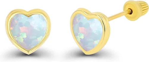 Vista 2 de Aretes de tuerca de oro macizo de 14 quilates, hipoalergénicos, de 0.236 in, con forma de corazón, con bisel pulido