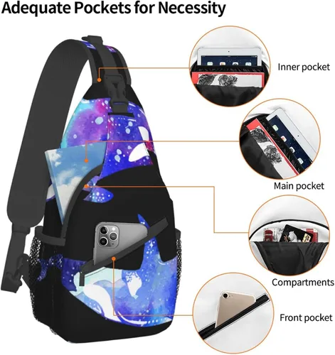 Vista 4 de LYNSAY Orca Killer Whale - Bolso cruzado en el pecho, bolso casual con correa, mochila de viaje ligera para hombres y mujeres para adultos