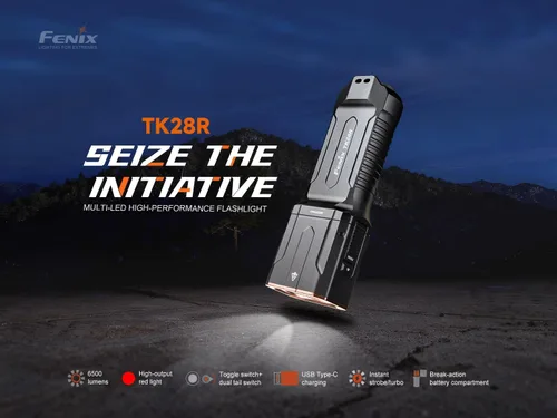 Vista 2 de Fenix TK28R Linterna táctica, linterna LED recargable de 6500 lúmenes con luz roja, carga rápida USB, IP68 impermeable, largo alcance 437 yardas
