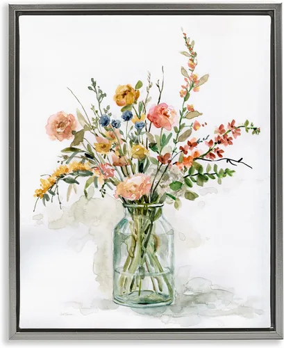 Vista 15 de Stupell Industries 'Ramo floral de rosas de prado rural' Arte Giclée enmarcado Blanco costero (Texturado)