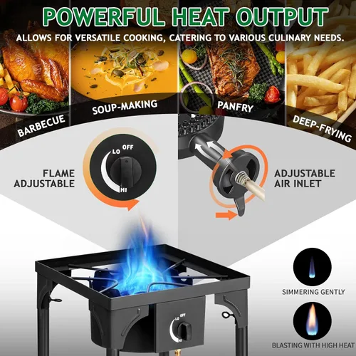 Vista 4 de Outvita Estufa de camping de gas portátil de 75,000 BTU, quemador de propano para exteriores con regulador de 20 psi, cocinilla individual de alta