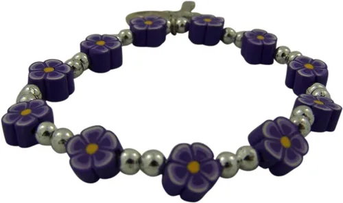 Vista 4 de Pulsera de rosario con cuentas de flores Fimo con medalla milagrosa, 6 pulgadas