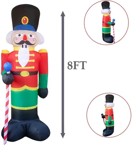 Vista 4 de Paquete de 2 soldados cascanueces de 8 pies para decoración de porche inflable de Navidad para decoración al aire libre, patio, jardín, césped