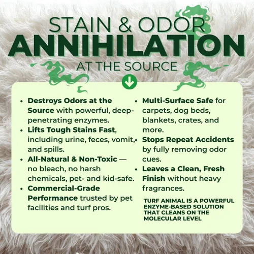 Vista 3 de Turf Animal - Removedor de manchas y olores de mascotas extra fuerte para interiores para olores fuertes y manchas difíciles - Eliminador de olores