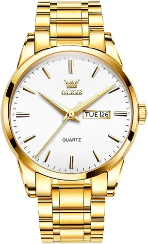 Vista 17 de OLEVS Men's Luxury Stainless Steel Watch Large Face Day Date Waterproof dorado (All Gold)