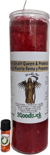 Vista 3 de Vela perfumada vestida Reina de la Muerte Santa y Protector - Veladora Preparada Santa Muerte Mi Reyna Y Protectora