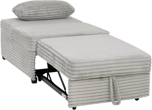 Vista 14 de Powell McCory - Sofá cama extensible tapizado de pana gris claro con almohada
