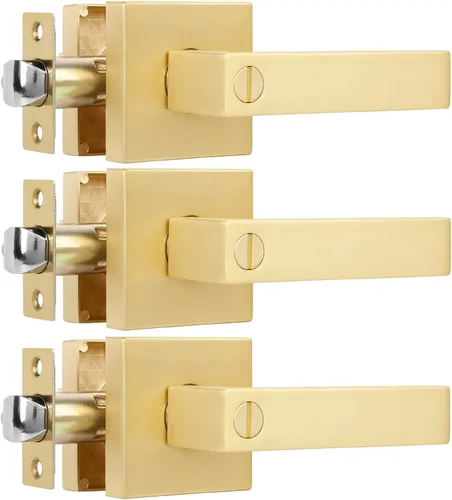 Vista 10 de Paquete de 1 perilla de puerta dorada de privacidad, perilla cuadrada de latón para baño, manija de puerta dorada interior bloqueada