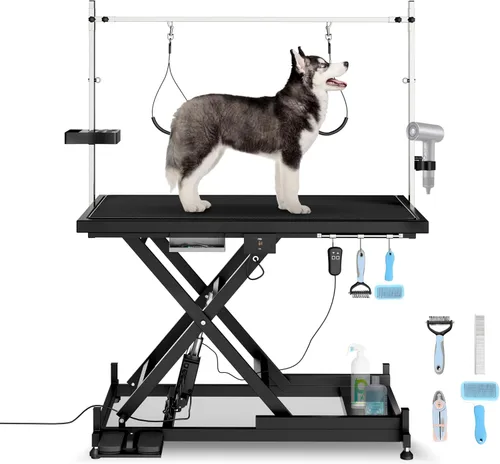 Vista 8 de Mesa hidráulica de aseo para perros pequeños y grandes, mesa profesional de aseo de mascotas resistente con brazo superior ajustable y soga, rango