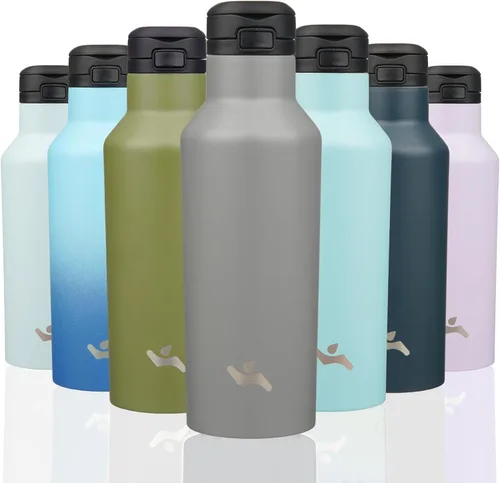 Vista 24 de Konokyo - Botella de agua aislada con popote, 25 onzas, doble pared de acero inoxidable al vacío con 2 tapas, cielo
