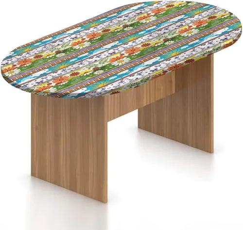 Vista 26 de Mantel ovalado ajustable de poliéster elástico para invierno, diseño de bosque abstracto monocromático, hojas y bosques, se adapta a mesas ovaladas