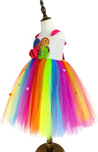 Vista 4 de DosTutu Vestido de caramelo arcoíris para niñas con diadema, cumpleaños, carnaval, fiesta, talla 1-12 años