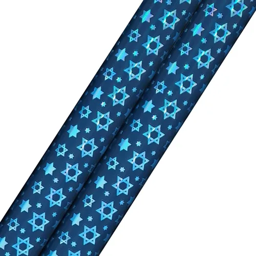 Vista 12 de The Dreidel Company Paquete de 4 Papel de Regalo con Diseño Temático de Hanukkah, Rollo de Chanukah de 17.5" X 180" (15 Pies) Pulgadas Hoja Papel