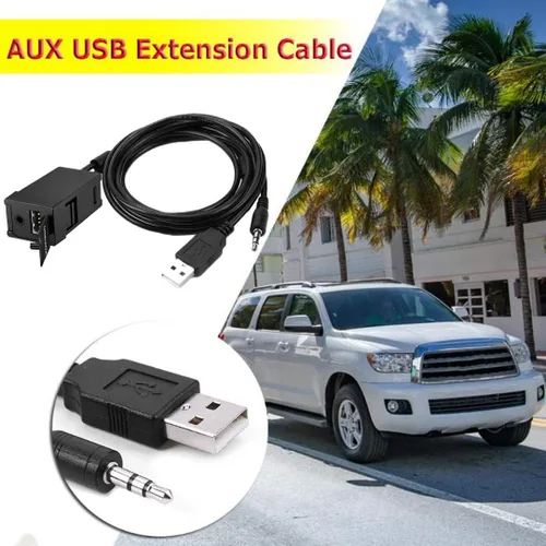 Vista 4 de USB AUX Flush Mount - Cable de extensión Jack para panel de tablero de automóvil compatible con Toyota, 3.5mm y enchufe de montaje de extensión USB