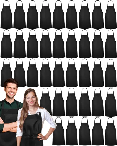 Vista 11 de Paquete de 24 delantales con peto, delantales unisex, sin bolsillo, lavables a máquina, delantales lisos para mujeres, hombres, cocineros, cocina