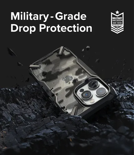 Vista 4 de Ringke Fusion-X - Funda compatible con iPhone 14 Pro Max [camuflaje negro] + vidrio de privacidad compatible con iPhone 14 Pro Max