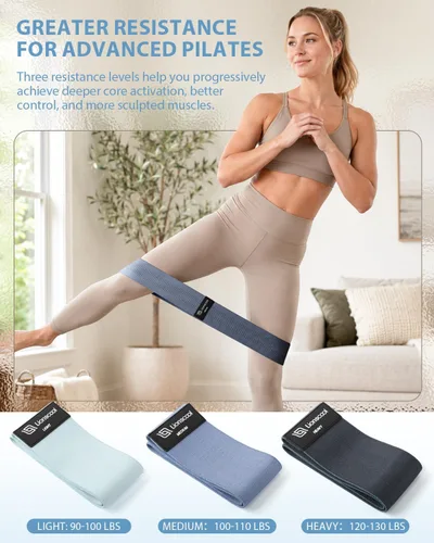 Vista 6 de LIONSCOOL Pilates Ring Set - 14" Anti-Deformation Magic Circle with Padded Handles, 9" Mini Ball, Non-Slip Fabric Resistance Bands, Guide & Bag