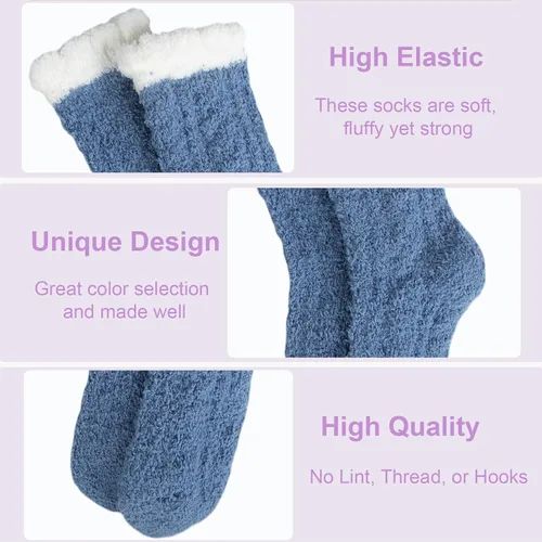 Vista 5 de YSense 6 pares de calcetines para mujer, cómodos, suaves, mullidos, cálidos, de forro polar, para dormir, cómodos