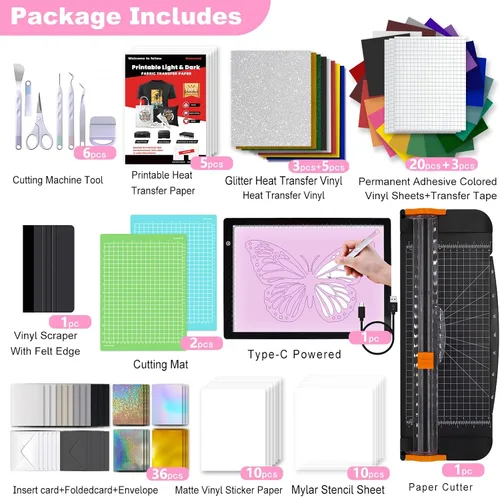 Vista 2 de Convend El paquete de accesorios y suministros todo en uno para el kit de inicio Xtra de 103 piezas con herramientas de deshierbar, vinilos HTV