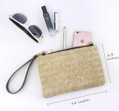 Vista 3 de Bolso pequeño cruzado con cremallera de pajilla, bolso de mano para mujer