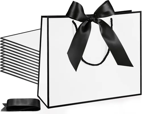 Vista 28 de Silkfly 12 bolsas de regalo con asas para dama de honor, 12 x 10 x 4 pulgadas, elegantes bolsas de regalo de bienvenida de boda con lazo para Negro