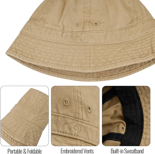 Vista 5 de Croogo Sombrero de pescador lavado retro sombrero de playa unisex al aire libre pescador gorra floppy sol safari verano sombrero