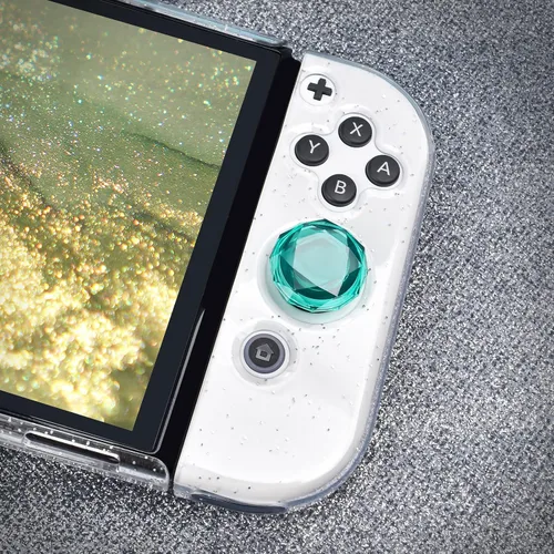 Vista 3 de DLseego Diamond 3D Thumb Grips Caps Design for Switch & Switch Lite & Switch OLED Joy Con Crystal Clear Console Joystick Cover 4PCS - Clear and Green